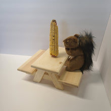 Load image into Gallery viewer, Squirrel Picnic Table Raw Wood with Decrative Edges