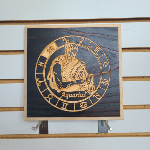 Aquarius Zodiac Engraved Wood Sign
