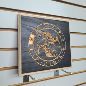 Pisces Zodiac Engraved Wood Sign