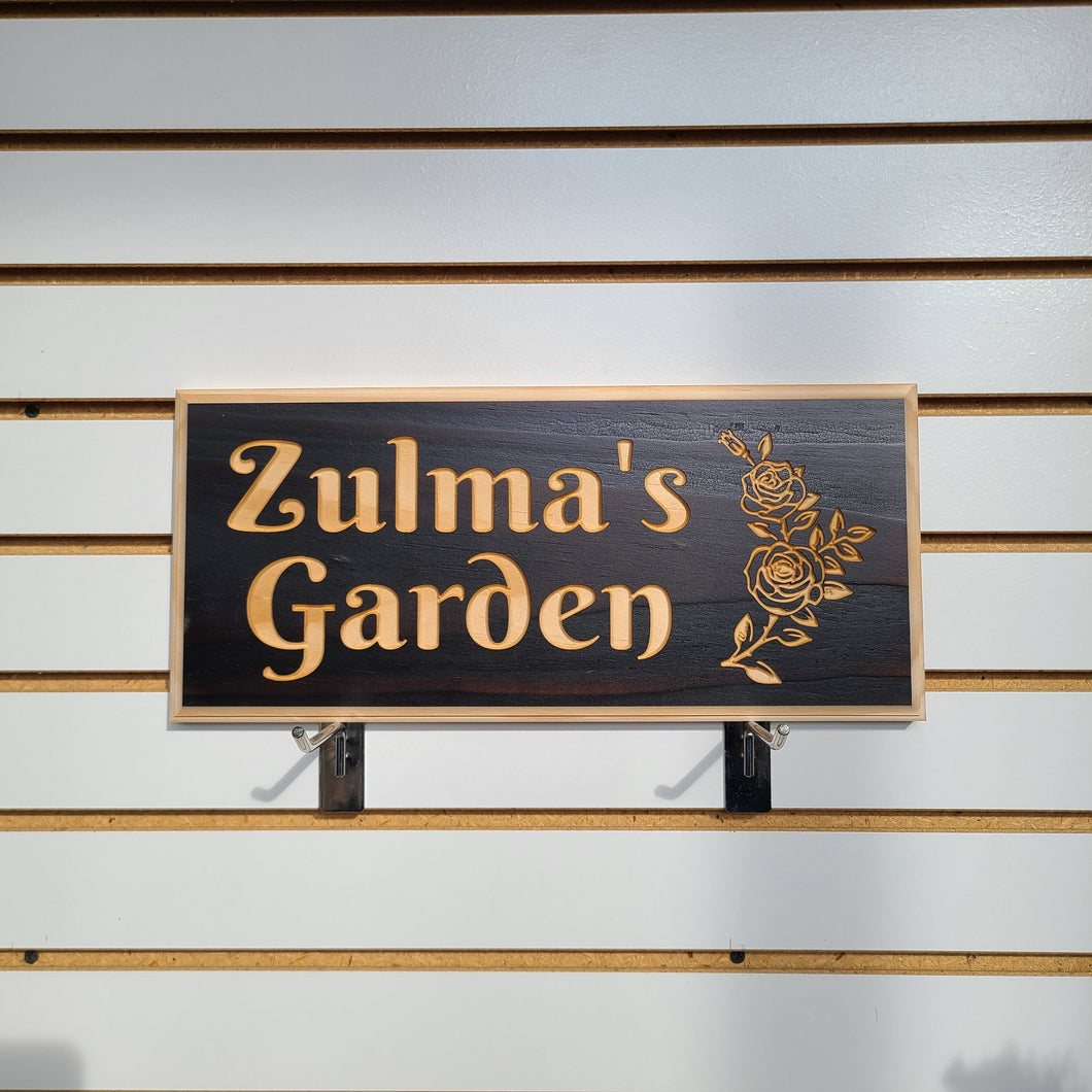 Customizable Engraved Wood Flower Garden  Name Sign
