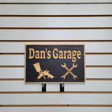 Load image into Gallery viewer, Customizable Engraved Wood Garage Shop Name Sign