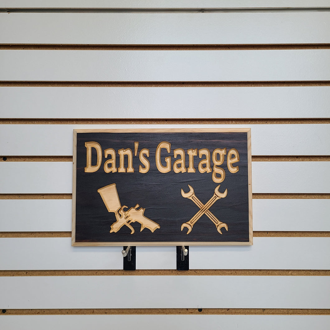 Customizable Engraved Wood Garage Shop Name Sign
