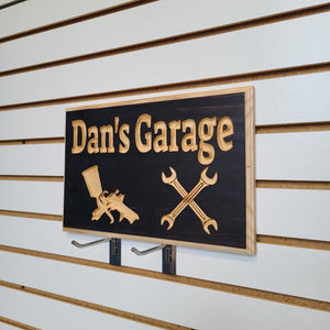 Customizable Engraved Wood Garage Shop Name Sign