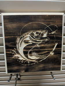 Bass Fish Engraved Wood Sign