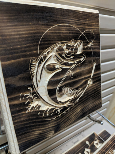 Bass Fish Engraved Wood Sign
