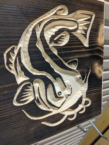 Catfish Fish Engraved Wood Sign