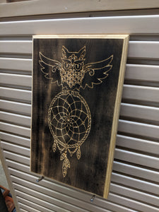 Owl Dream Catcher Engraved Wood Sign