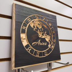 Aries Zodiac Engraved Wood Sign