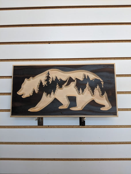 Bear and Forest Engraved Wood Sign