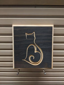 Cat Heart Engraved Wood Sign
