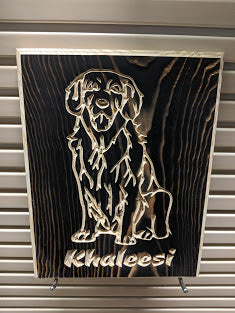 Customizable Golden Retriever Sitting Dog Name Engraved Wood Sign