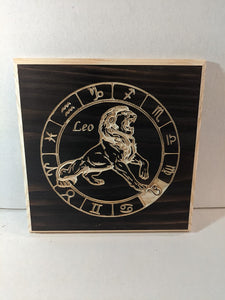 Leo Zodiac Engraved Wood Sign