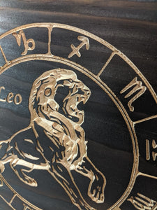Leo Zodiac Engraved Wood Sign