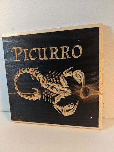 Customizable Scorpion Scorpio zodiac Name Engraved Wood Sign