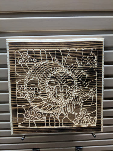 Sun and Moon Engraved Wood Sign