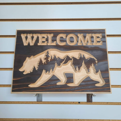 Customizable Bear and Forest Engraved Wood Sign