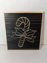 Load image into Gallery viewer, Christmas set of 3 Engraved Wood Sign, Santa, Candy Cane and Mistletoe Bells