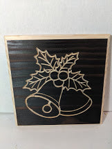 Load image into Gallery viewer, Christmas set of 3 Engraved Wood Sign, Santa, Candy Cane and Mistletoe Bells
